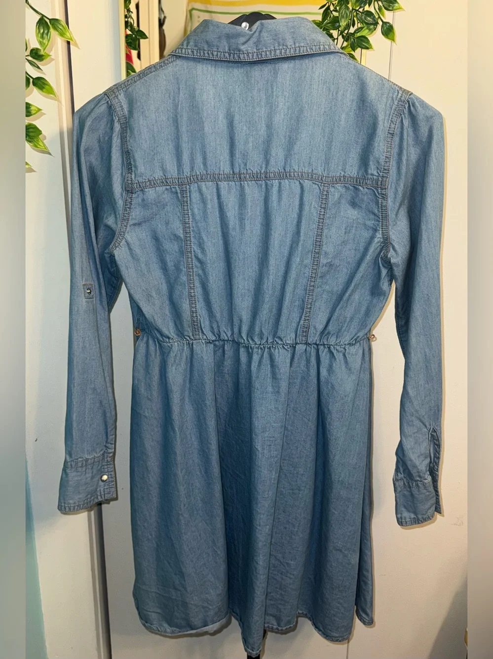 Justice Chambray Denim Shirt Dress Roll Tab Sleeve Size 14/16 Back2School Casual